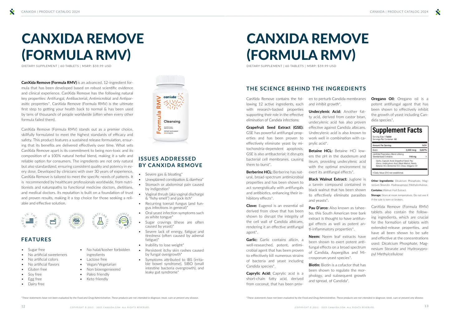 CanXida 2024 pages detailing product features and ingredient science